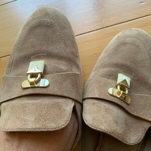 Michael Kors Tan Suede Loafers with Gold Hardware
